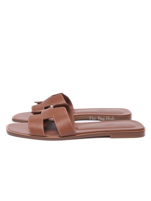 Hermes Gold Leather Oran Sandals Size 39.5