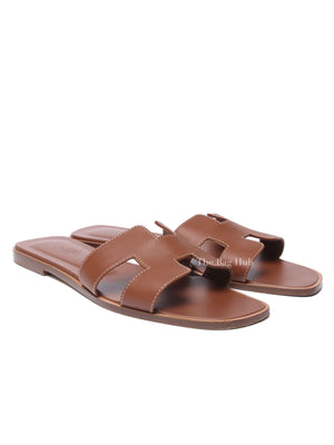 Hermes Gold Leather Oran Sandals Size 39.5