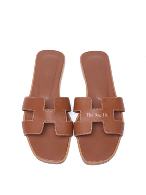 Hermes Gold Leather Oran Sandals Size 39.5