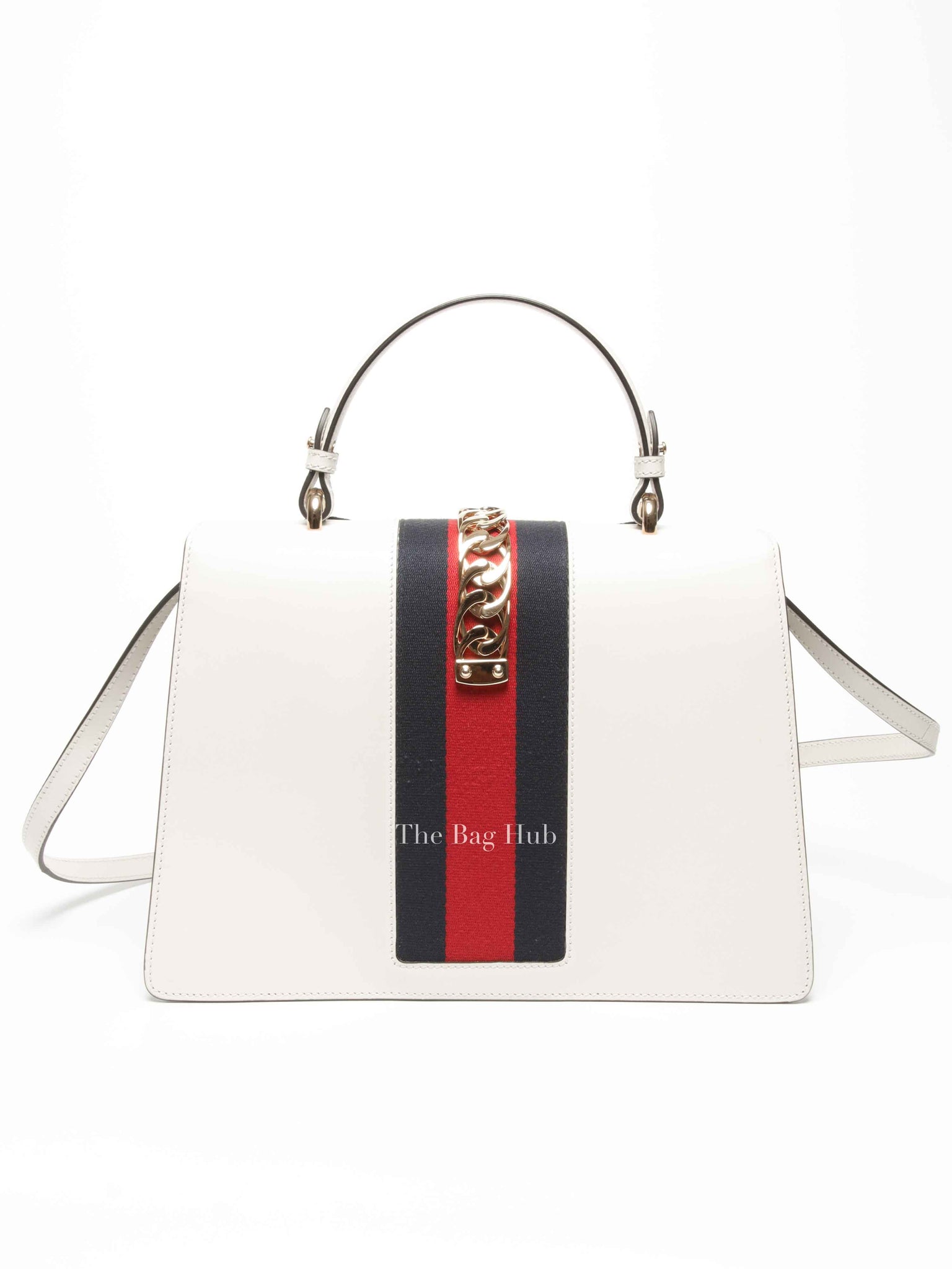 Gucci White Leather Floral Embroidered Medium Sylvie Top Handle Shoulder Bag