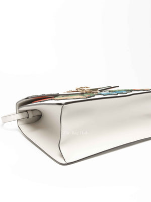 Gucci White Leather Floral Embroidered Medium Sylvie Top Handle Shoulder Bag
