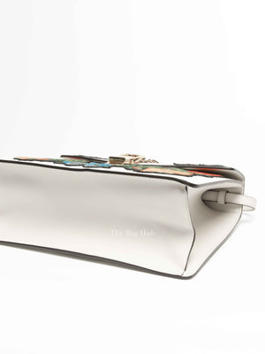 Gucci White Leather Floral Embroidered Medium Sylvie Top Handle Shoulder Bag