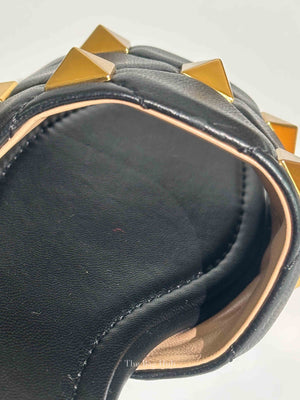 Valentino Garavani Black Leather Roman Stud Slides Size 37
