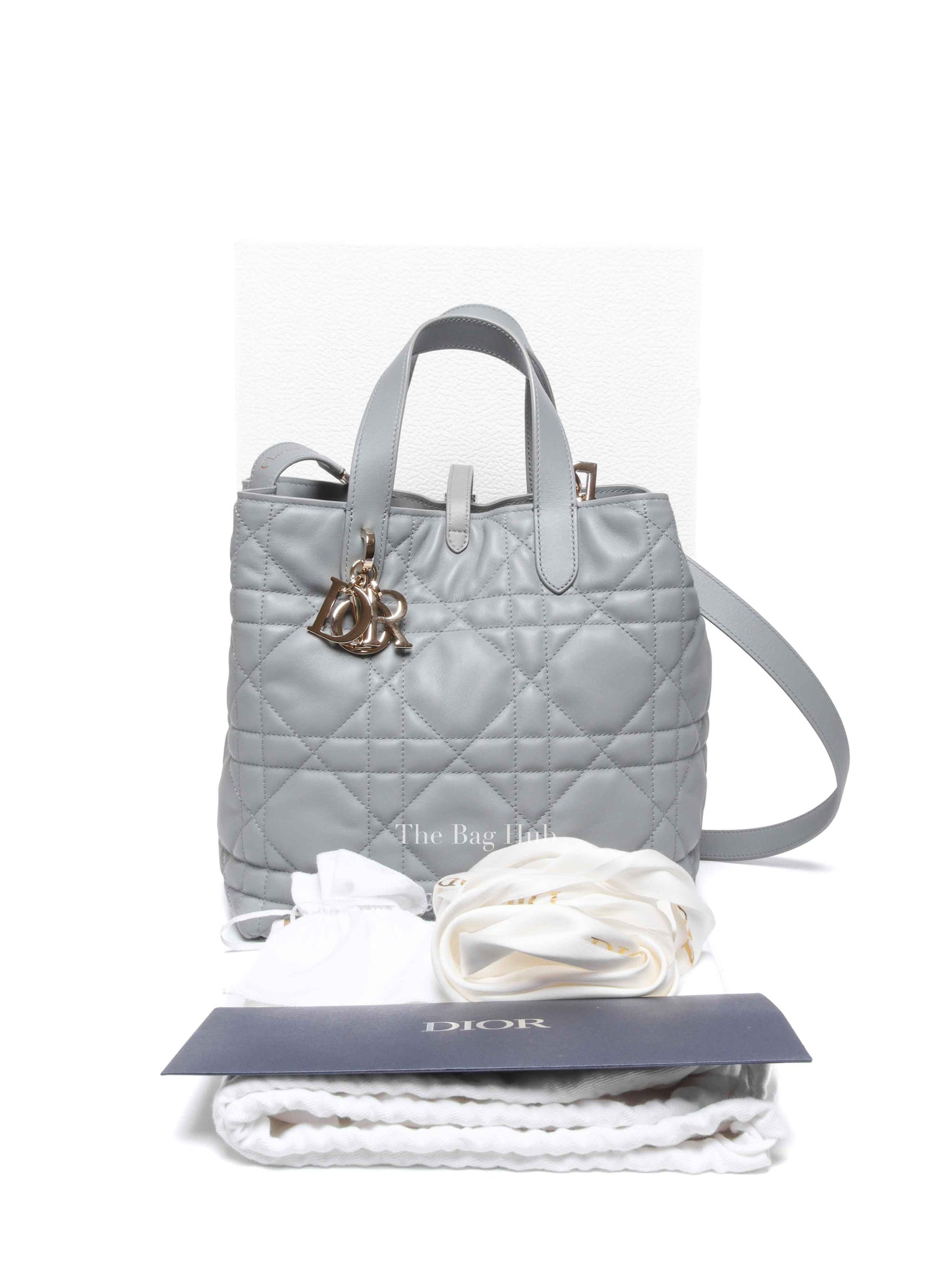Dior Stone Gray Macrocannage Calfskin Medium Dior Toujours Vertical Tote Bag