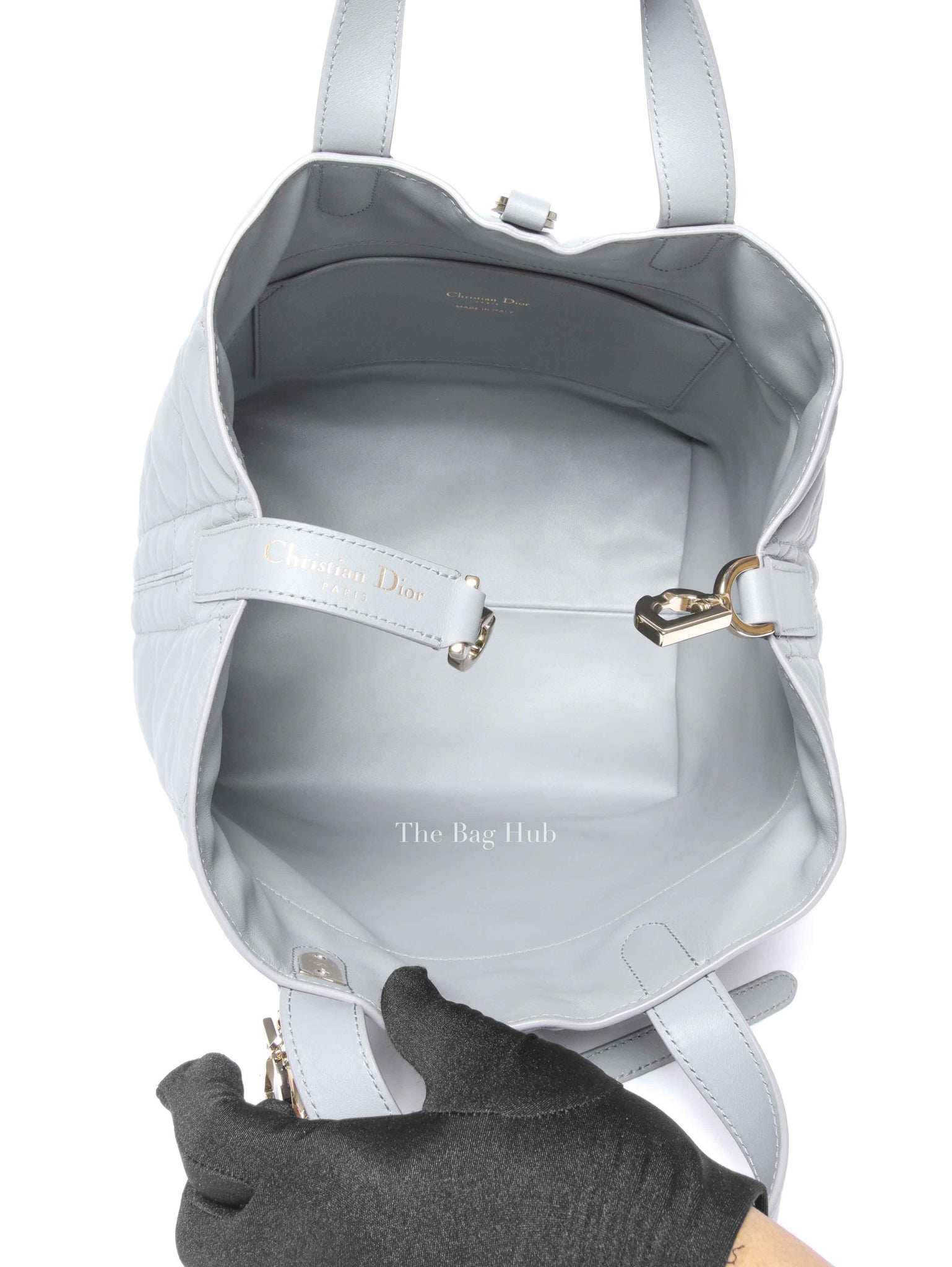 Dior Stone Gray Macrocannage Calfskin Medium Dior Toujours Vertical Tote Bag