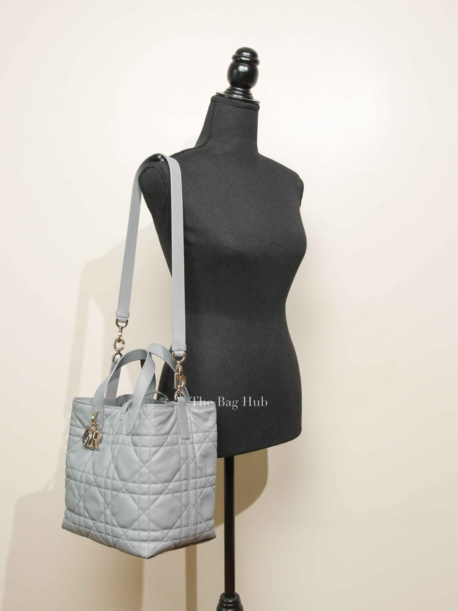Dior Stone Gray Macrocannage Calfskin Medium Dior Toujours Vertical Tote Bag