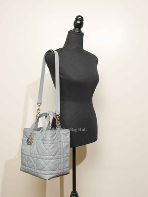 Dior Stone Gray Macrocannage Calfskin Medium Dior Toujours Vertical Tote Bag