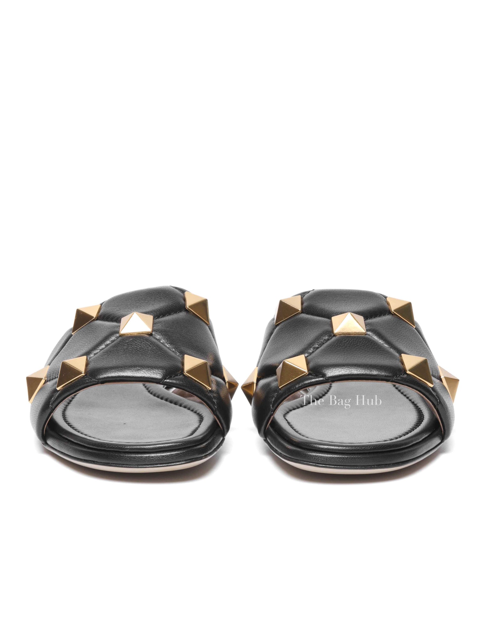 Valentino Garavani Black Leather Roman Stud Slides Size 37