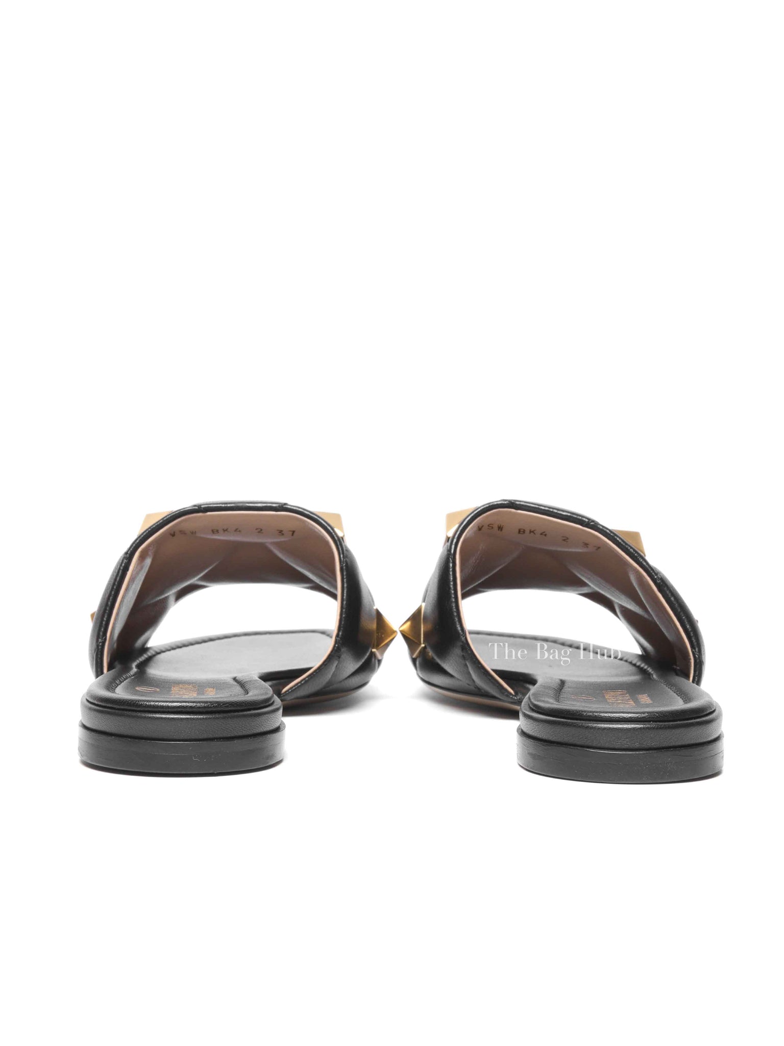 Valentino Garavani Black Leather Roman Stud Slides Size 37