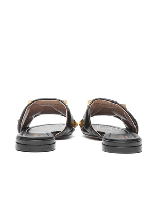 Valentino Garavani Black Leather Roman Stud Slides Size 37