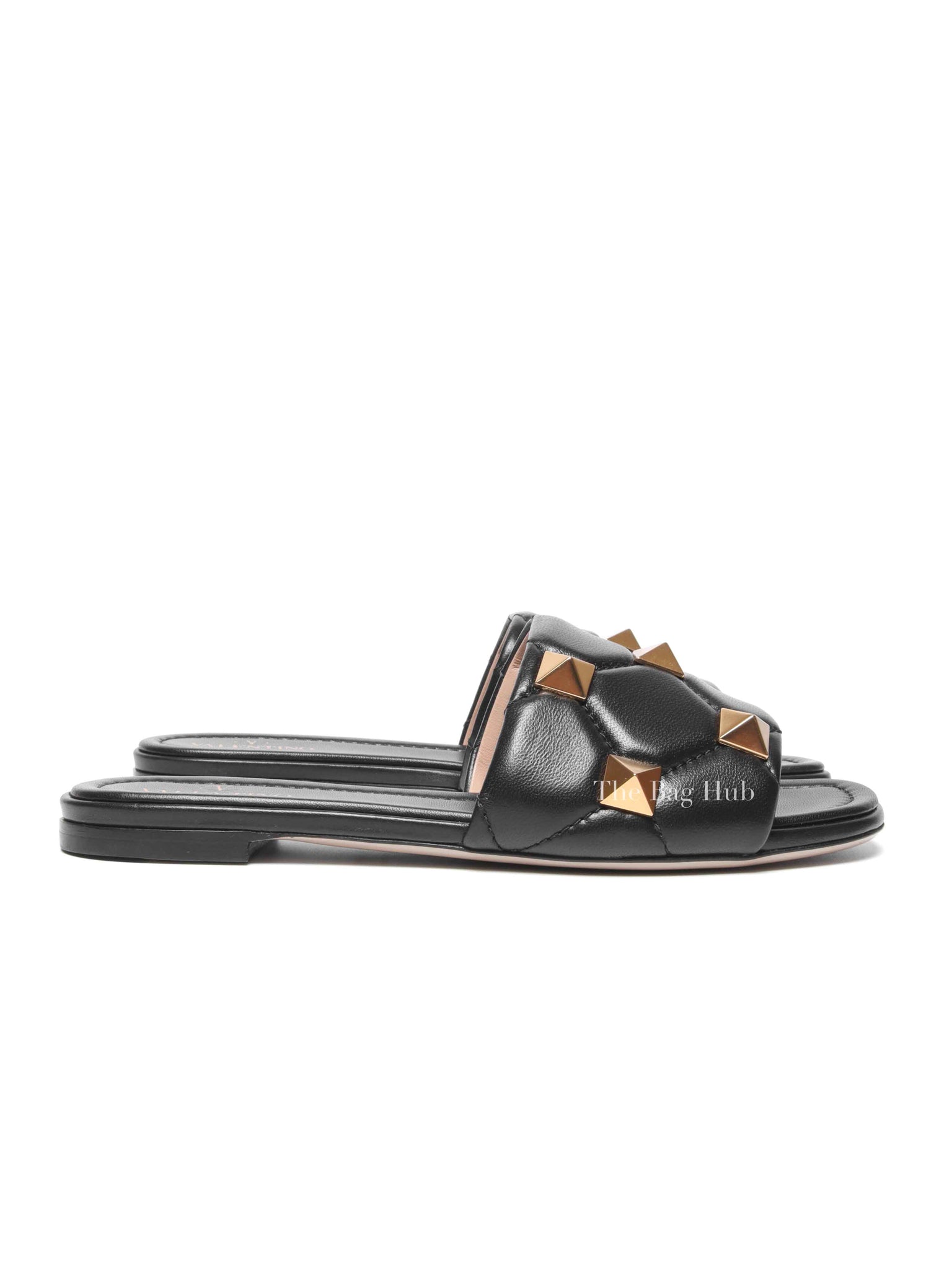 Valentino Garavani Black Leather Roman Stud Slides Size 37