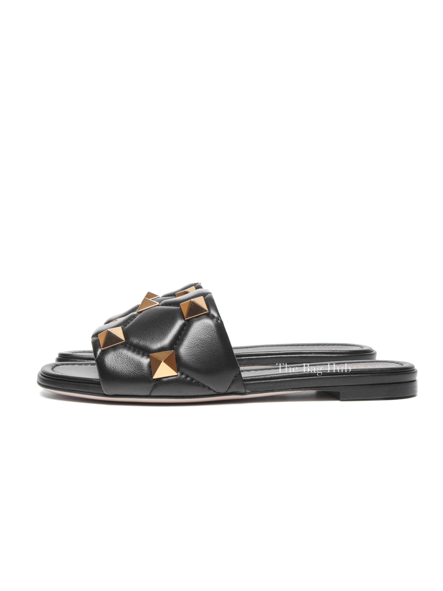 Valentino Garavani Black Leather Roman Stud Slides Size 37