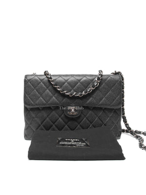Chanel Black Caviar Quilted Leather Single Flap Large Bag SHW