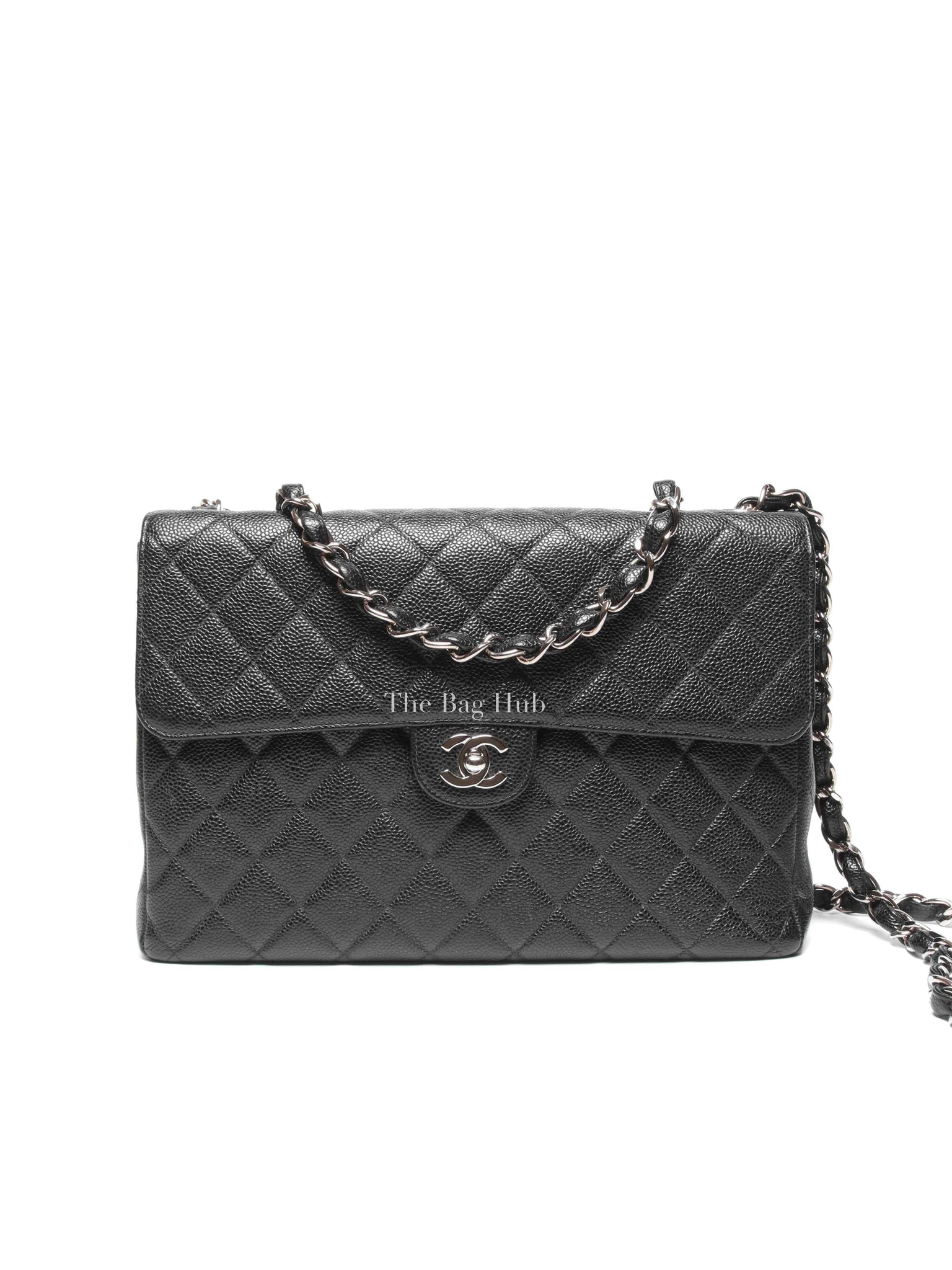 Chanel Black Caviar Quilted Leather Single Flap Large Bag SHW