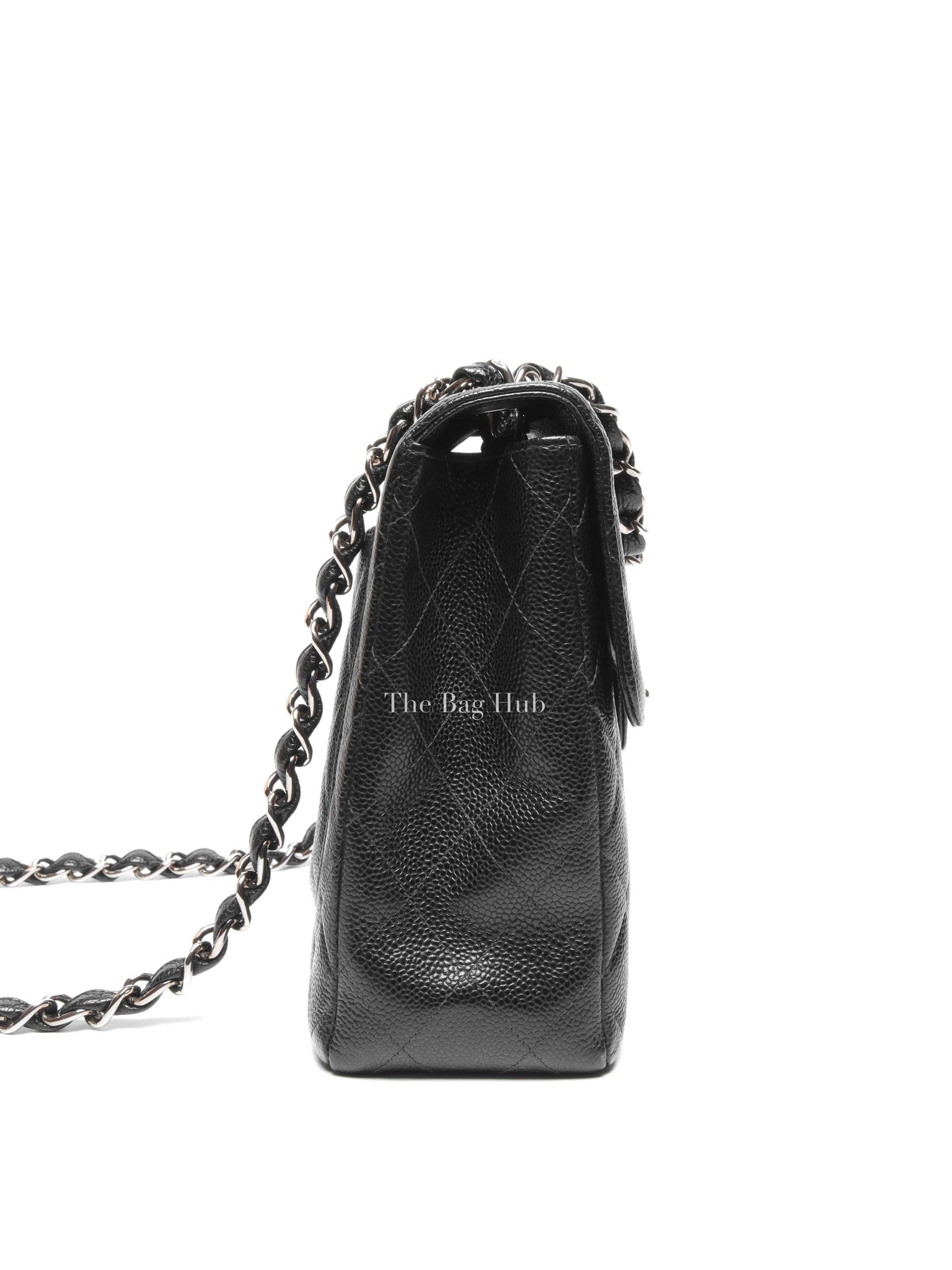 Chanel Black Caviar Quilted Leather Single Flap Large Bag SHW