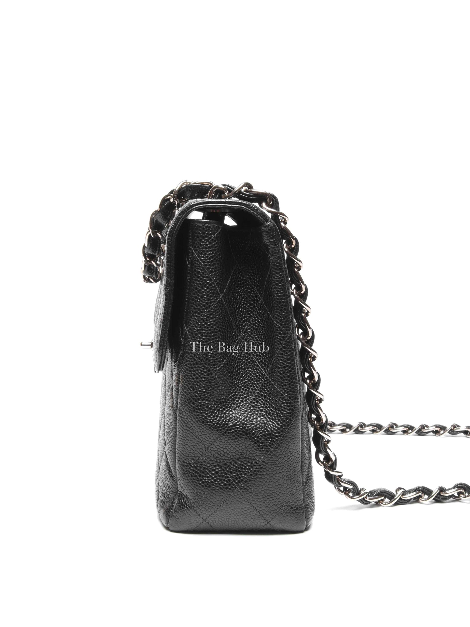 Chanel Black Caviar Quilted Leather Single Flap Large Bag SHW