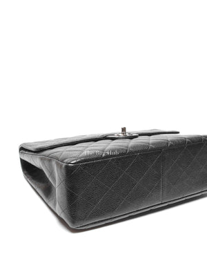 Chanel Black Caviar Quilted Leather Single Flap Large Bag SHW