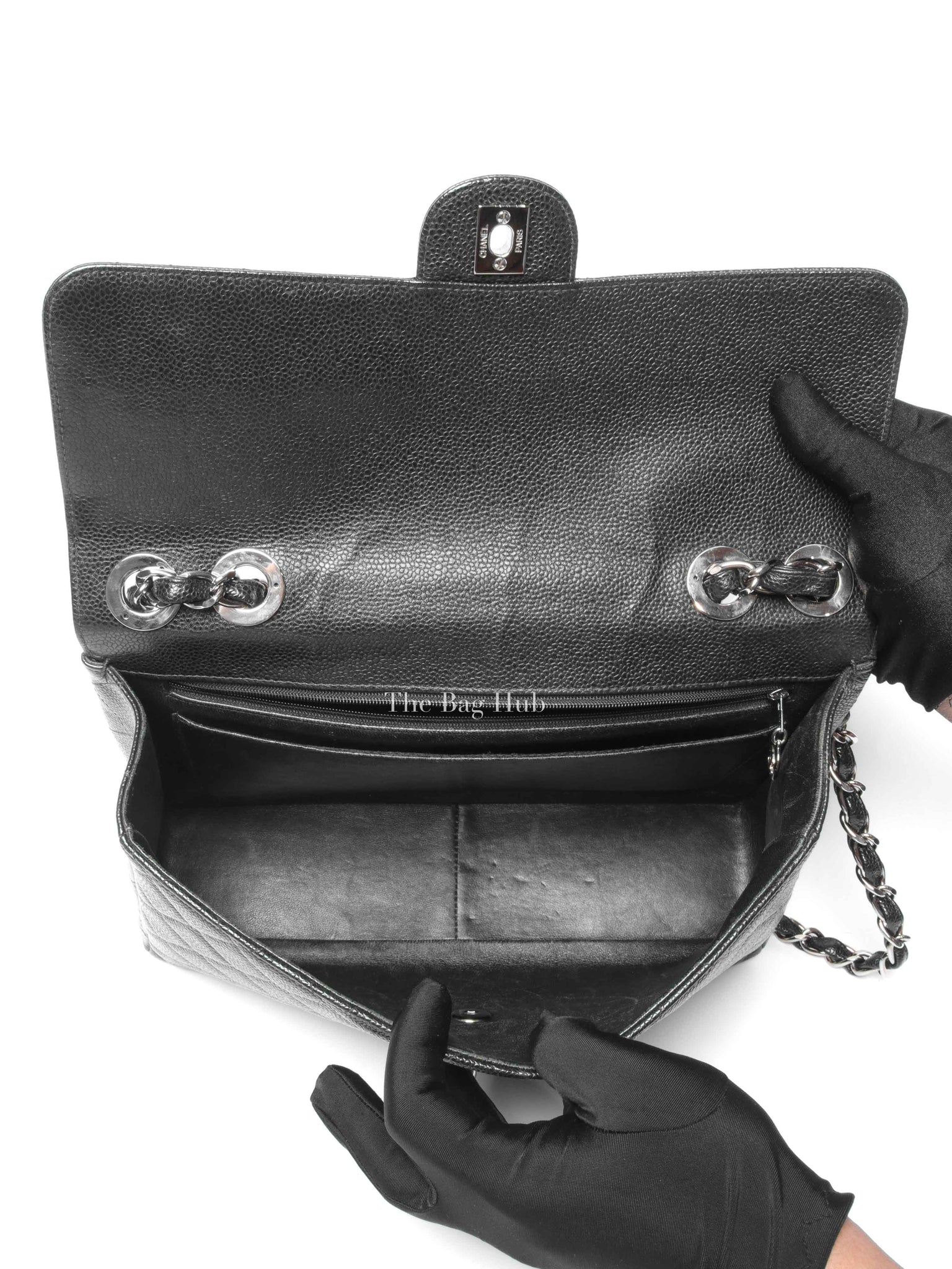 Chanel Black Caviar Quilted Leather Single Flap Large Bag SHW