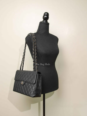 Chanel Black Caviar Quilted Leather Single Flap Large Bag SHW