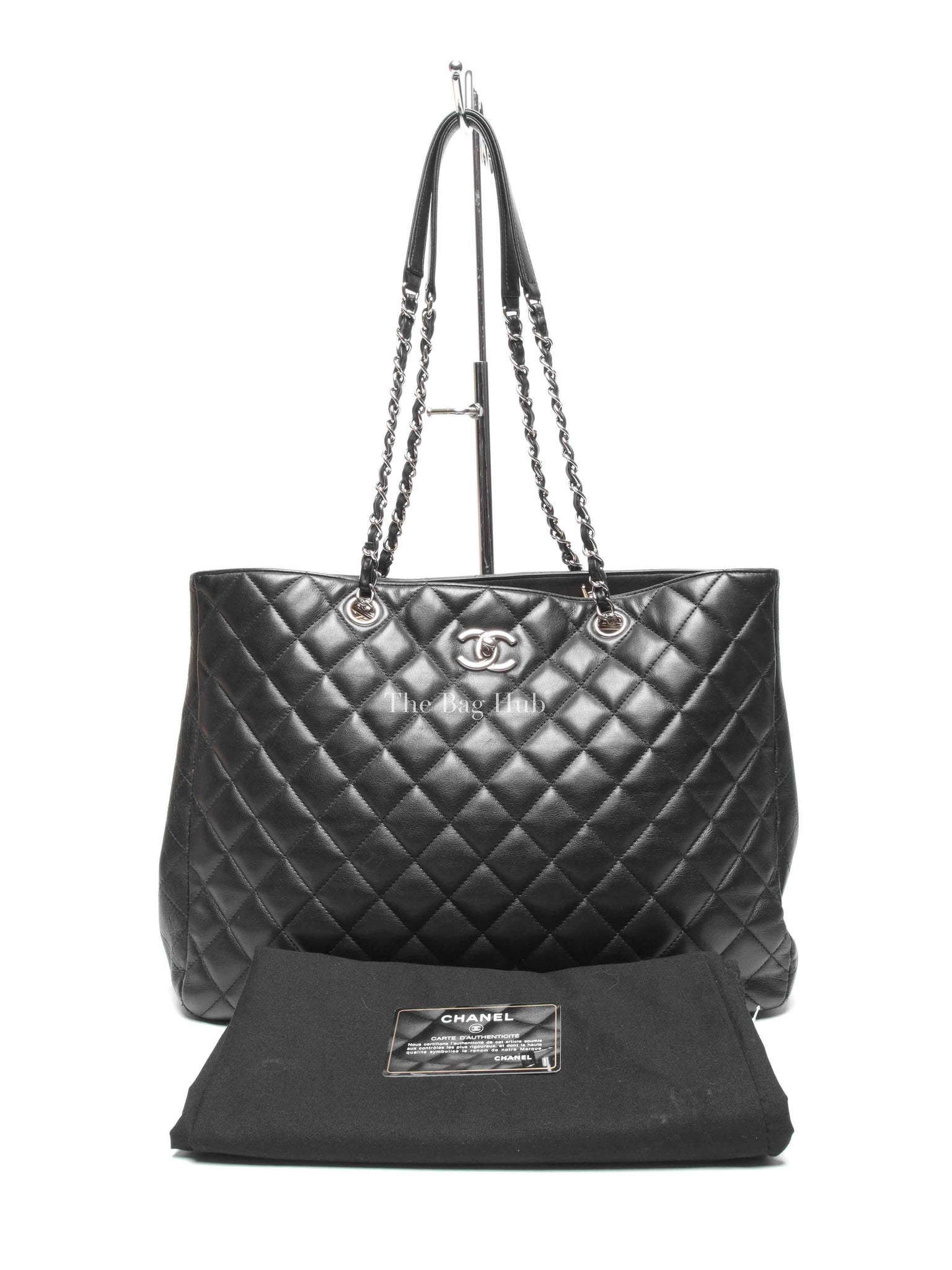 Chanel Black Lambskin Quilted Classic CC Large Shopping Tote Bag SHW
