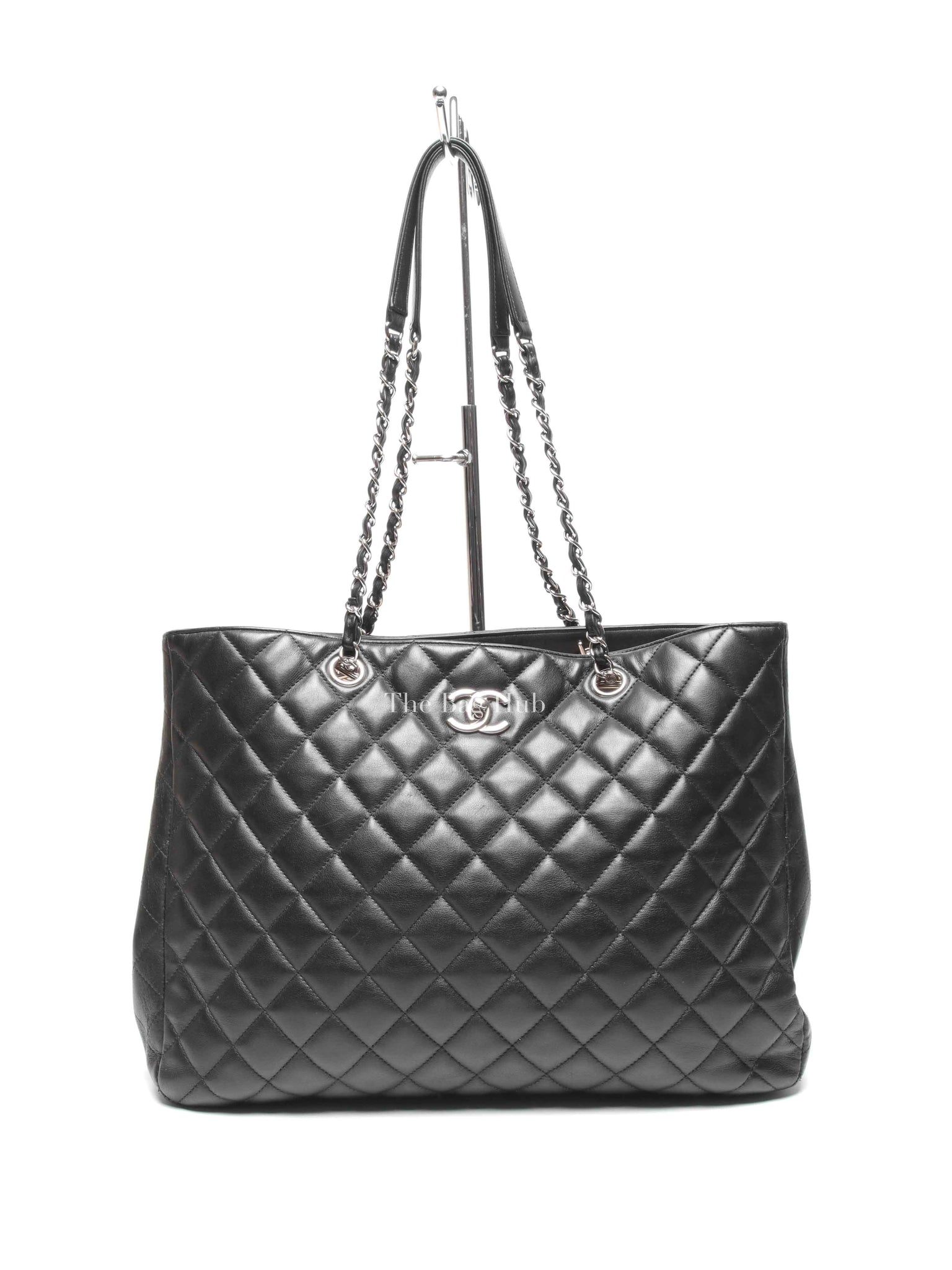 Chanel Black Lambskin Quilted Classic CC Large Shopping Tote Bag SHW