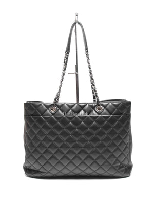 Chanel Black Lambskin Quilted Classic CC Large Shopping Tote Bag SHW