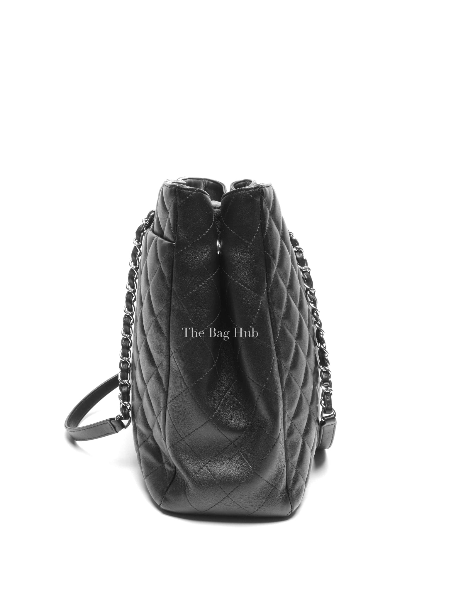 Chanel Black Lambskin Quilted Classic CC Large Shopping Tote Bag SHW