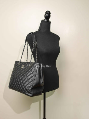 Chanel Black Lambskin Quilted Classic CC Large Shopping Tote Bag SHW