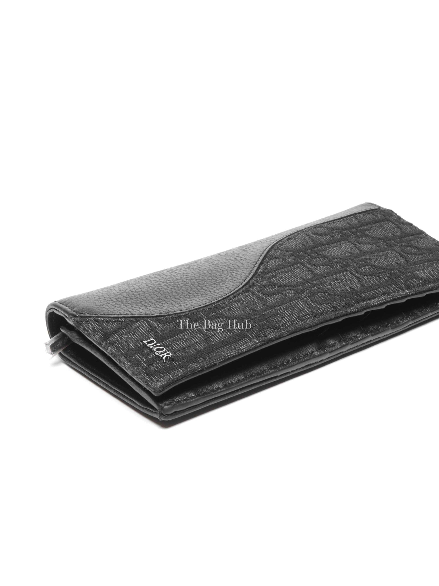 Dior Black Grained Calfskin Marquetry and Black Dior Oblique Jacquard Saddle Long Vertical Wallet