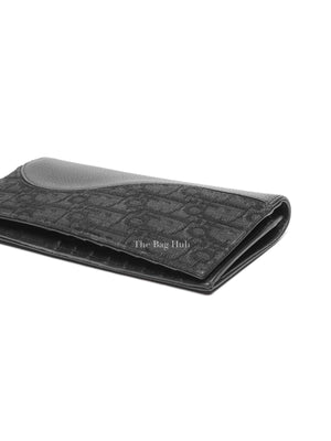 Dior Black Grained Calfskin Marquetry and Black Dior Oblique Jacquard Saddle Long Vertical Wallet