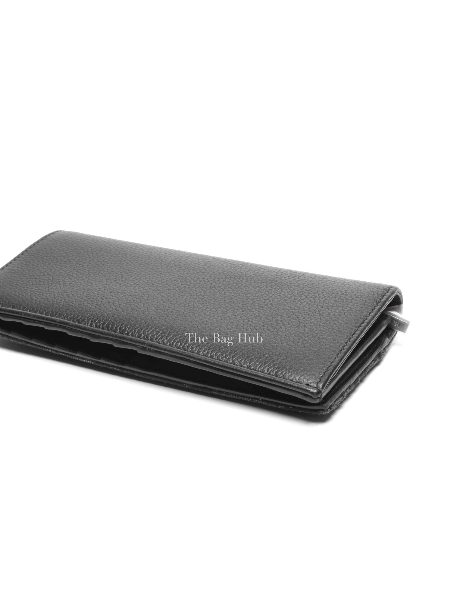 Dior Black Grained Calfskin Marquetry and Black Dior Oblique Jacquard Saddle Long Vertical Wallet