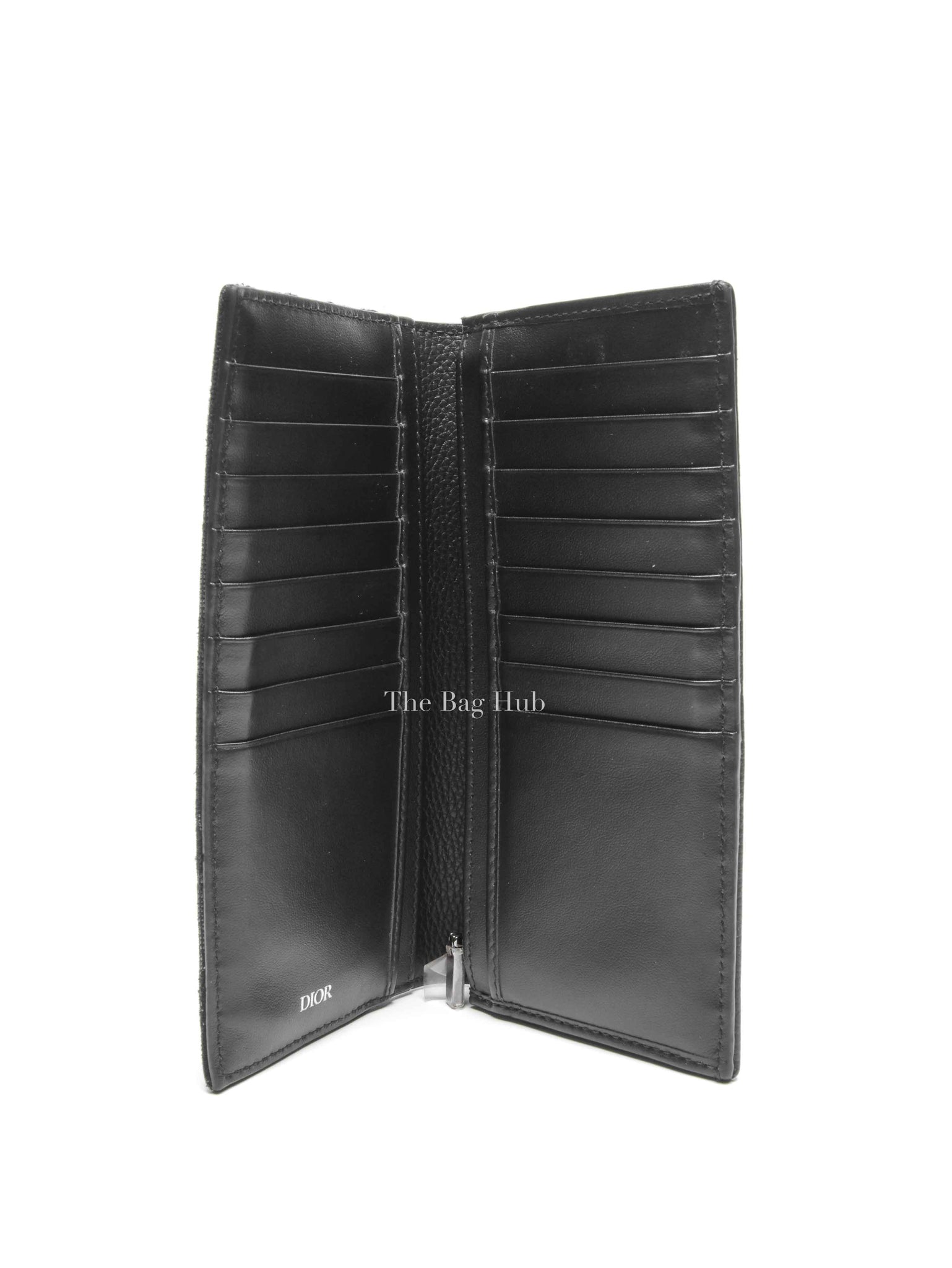Dior Black Grained Calfskin Marquetry and Black Dior Oblique Jacquard Saddle Long Vertical Wallet