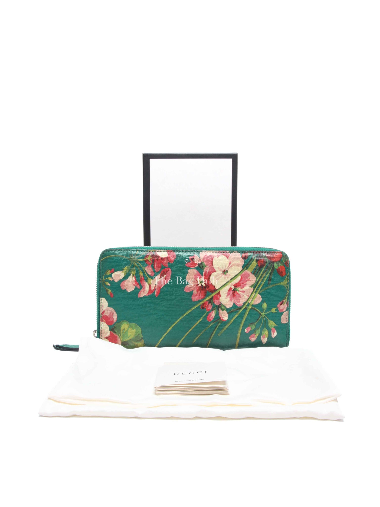 Gucci Green Calfskin Blooms Print Zip Around Long Wallet