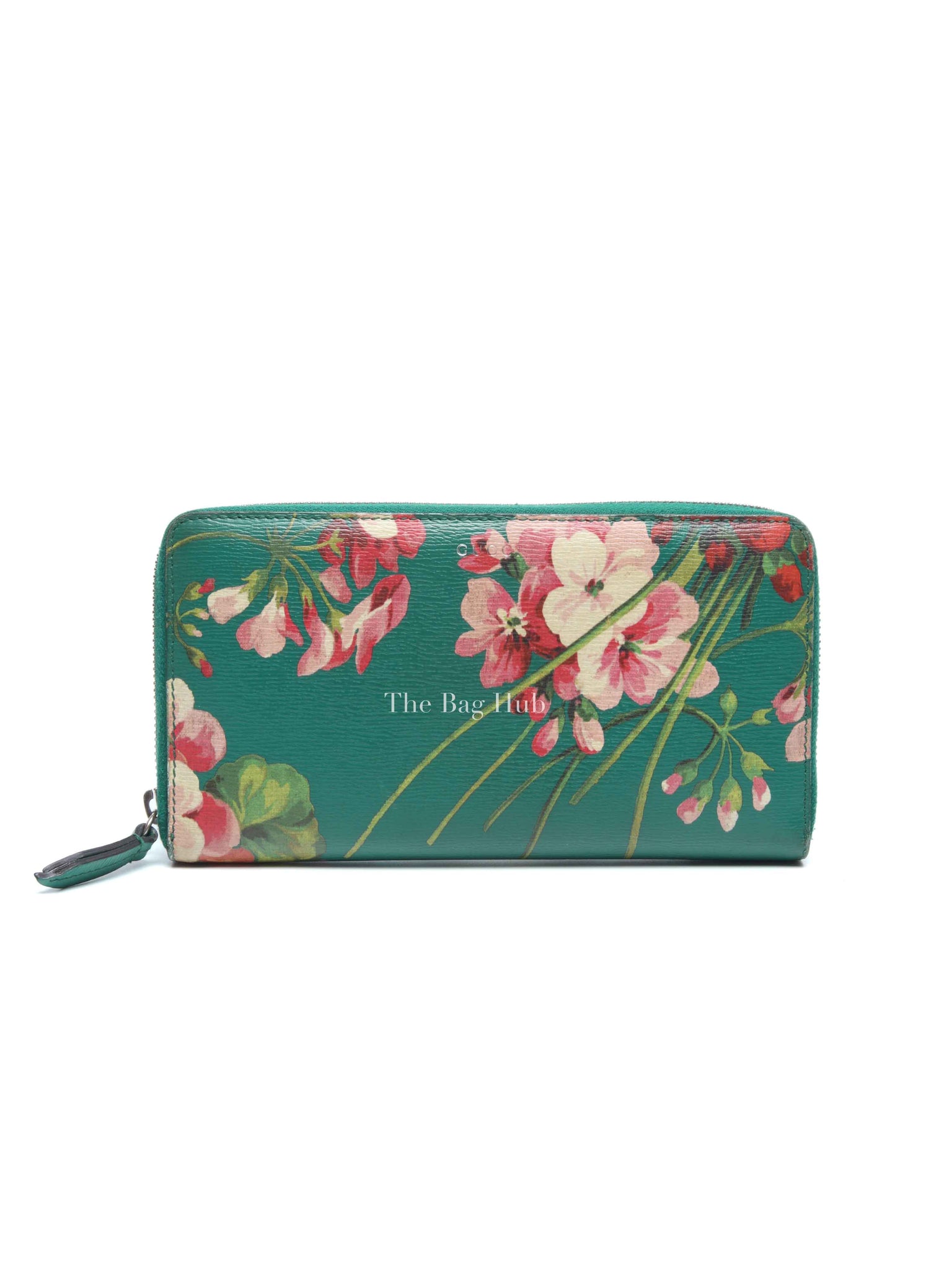 Gucci Green Calfskin Blooms Print Zip Around Long Wallet