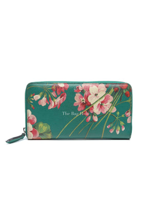 Gucci Green Calfskin Blooms Print Zip Around Long Wallet