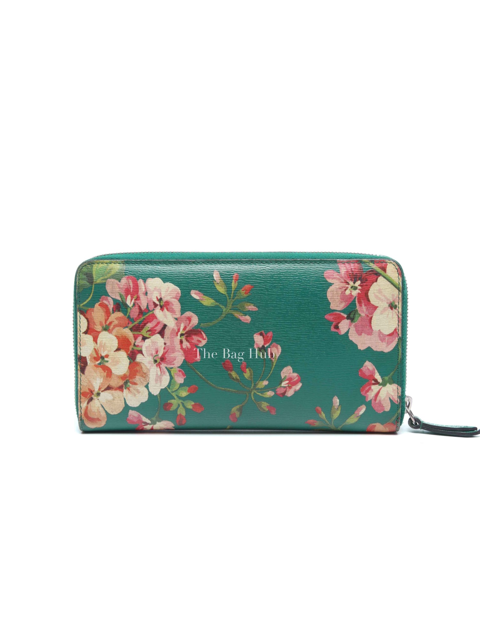 Gucci Green Calfskin Blooms Print Zip Around Long Wallet