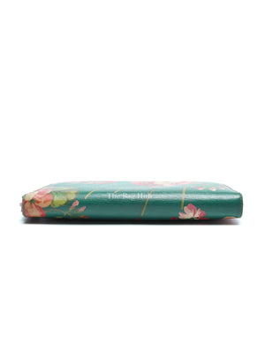Gucci Green Calfskin Blooms Print Zip Around Long Wallet