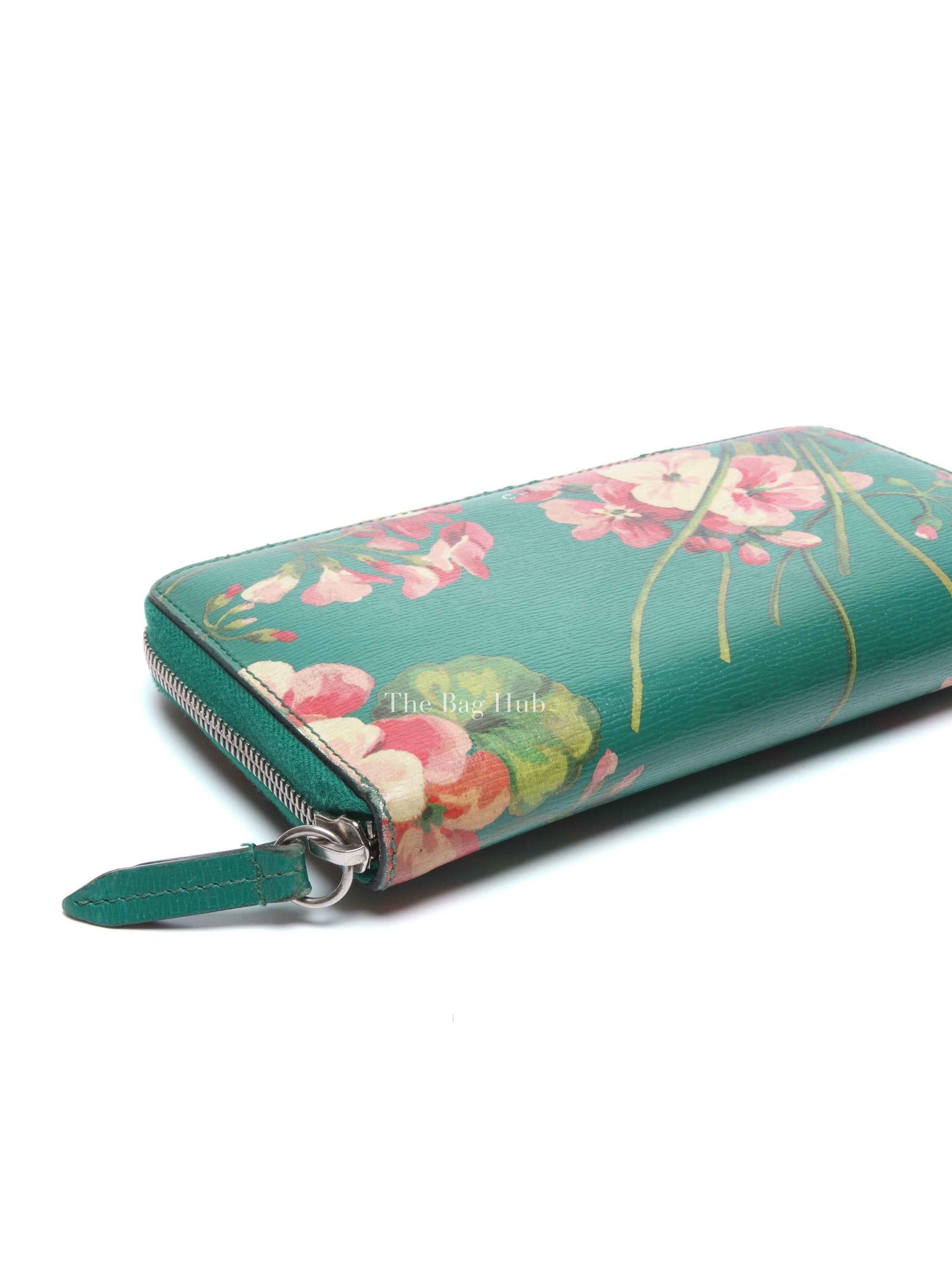 Gucci Green Calfskin Blooms Print Zip Around Long Wallet