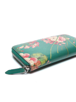 Gucci Green Calfskin Blooms Print Zip Around Long Wallet