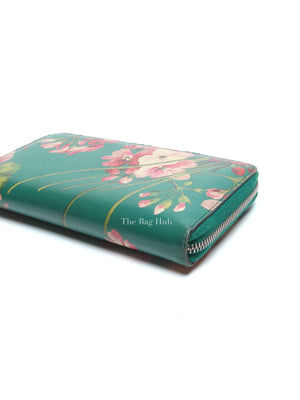 Gucci Green Calfskin Blooms Print Zip Around Long Wallet