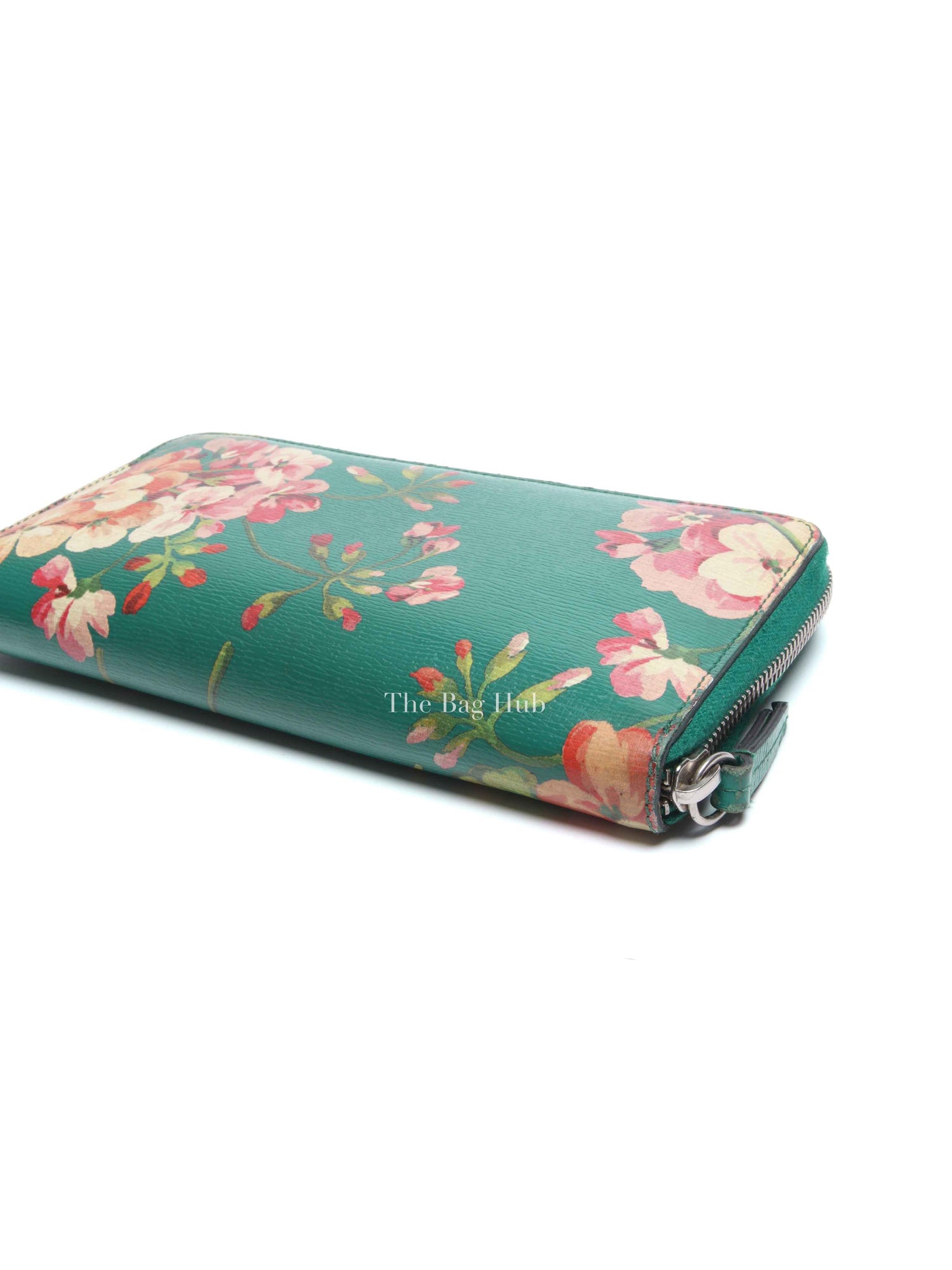 Gucci Green Calfskin Blooms Print Zip Around Long Wallet