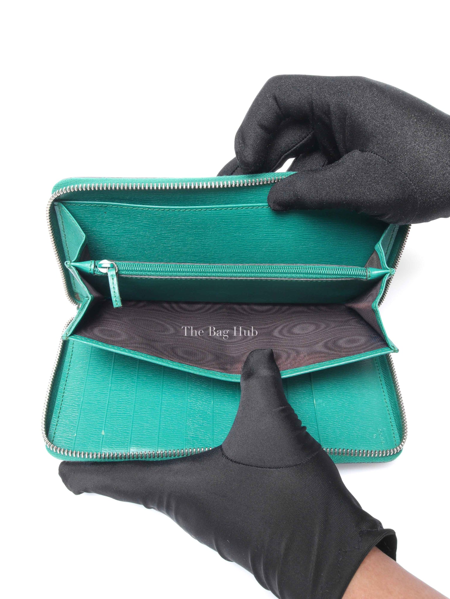 Gucci Green Calfskin Blooms Print Zip Around Long Wallet