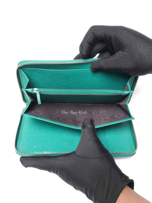 Gucci Green Calfskin Blooms Print Zip Around Long Wallet