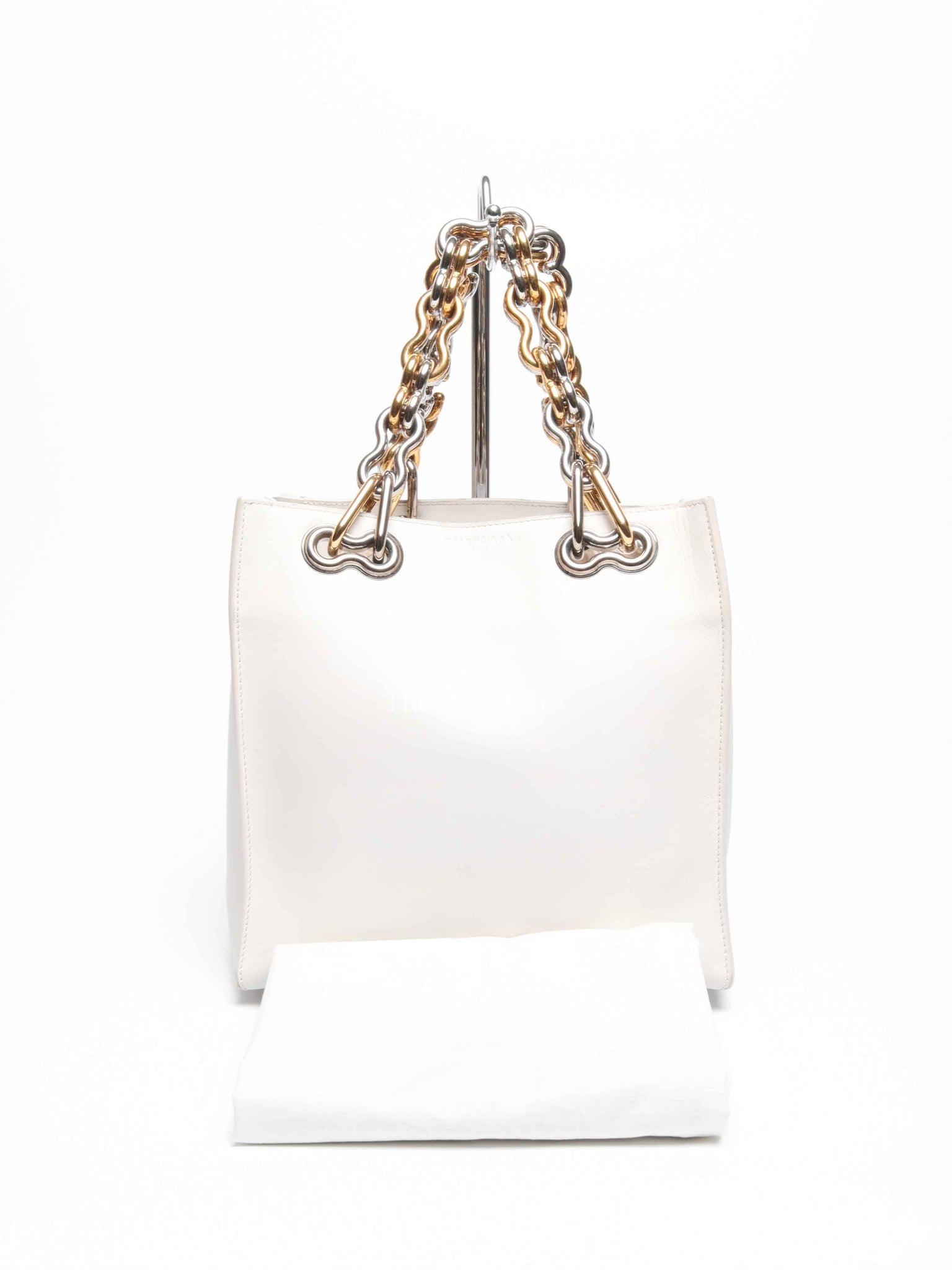 Balenciaga Off White Leather Chain Tote Medium Bag