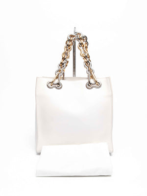 Balenciaga Off White Leather Chain Tote Medium Bag