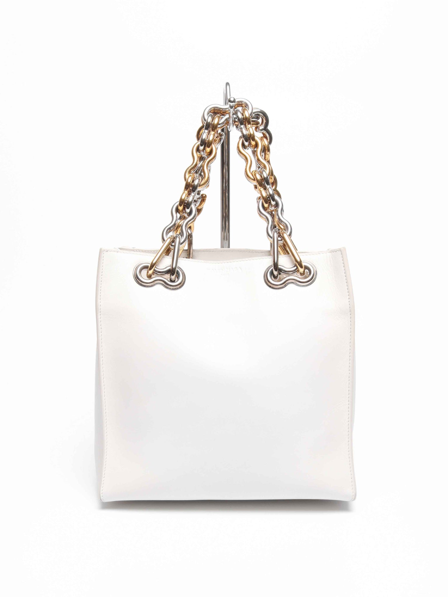 Balenciaga Off White Leather Chain Tote Medium Bag
