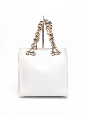Balenciaga Off White Leather Chain Tote Medium Bag