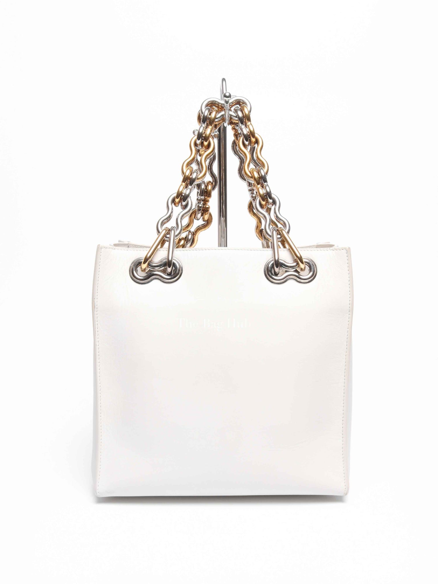 Balenciaga Off White Leather Chain Tote Medium Bag