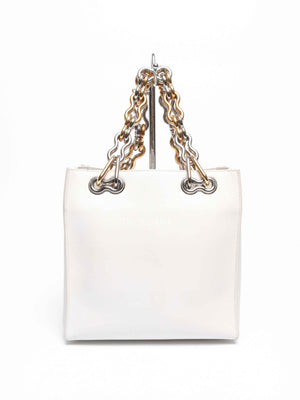 Balenciaga Off White Leather Chain Tote Medium Bag