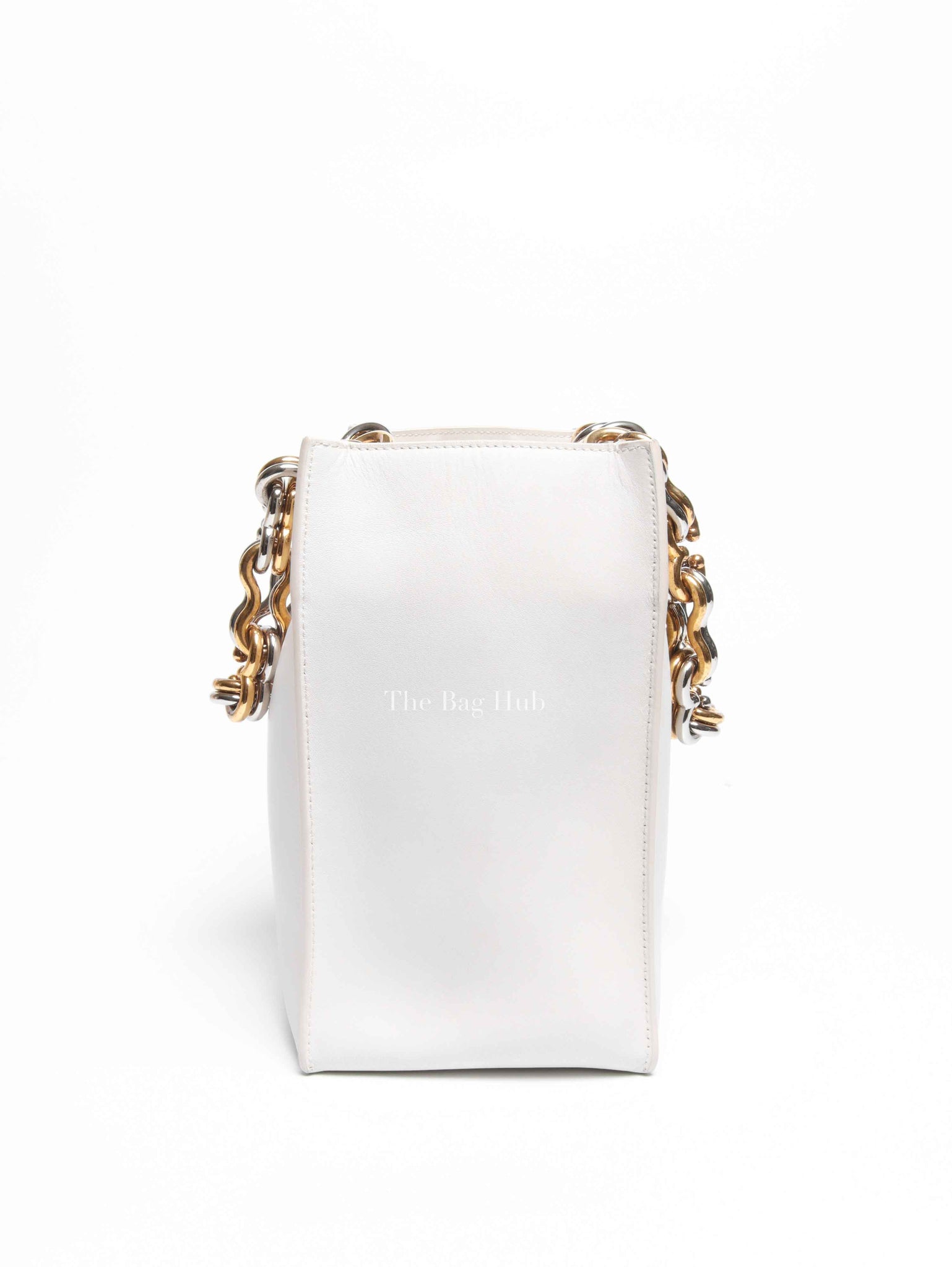 Balenciaga Off White Leather Chain Tote Medium Bag
